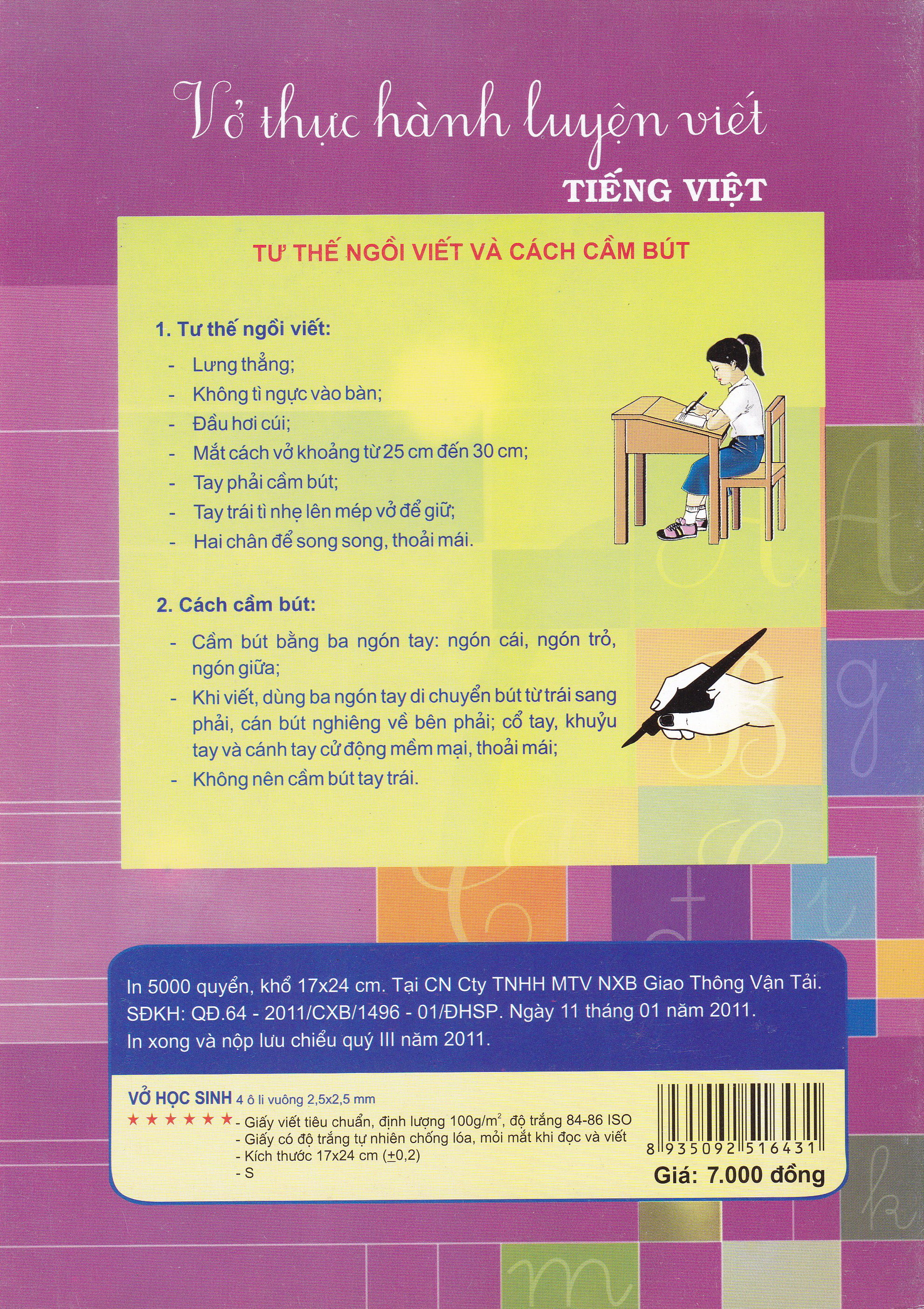 Bìa sau Vở Thực Hành Luyện Viết Tiếng Việt Vở Ô Li Có Mẫu Chữ 3 Quyển 1