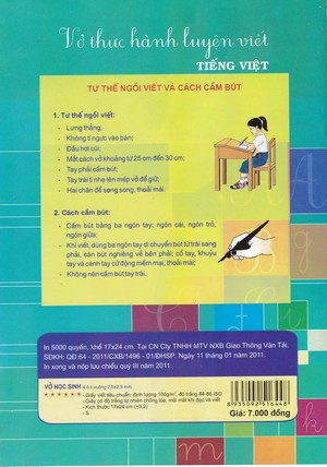 Bìa sau Vở thực hành luyện viết Tiếng việt - Vở ô li có mẫu chữ 3 Quyển 2