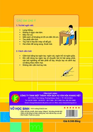 Bìa sau Vở ô li có mẫu chữ 1 Quyển 2